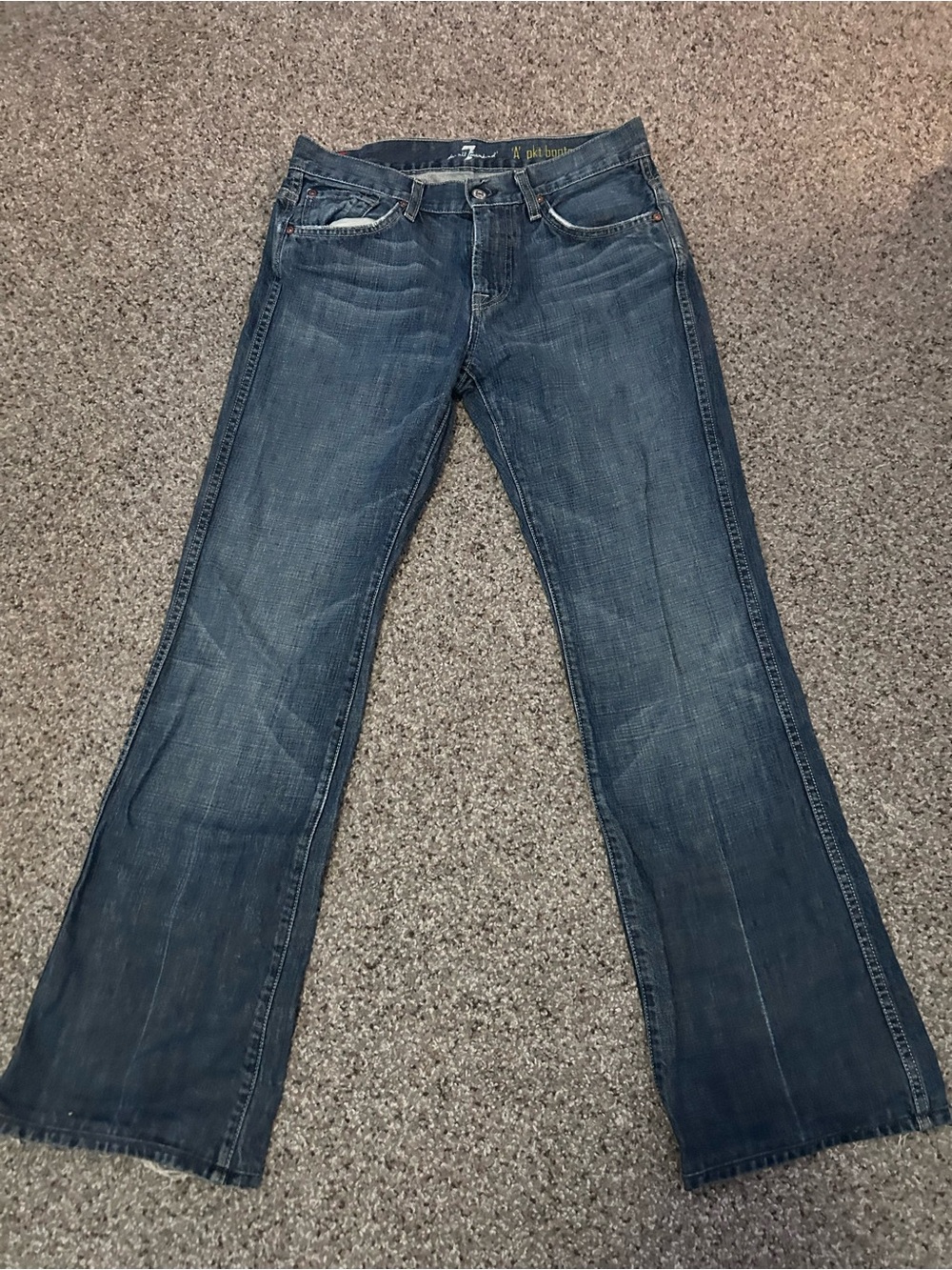 7 For All Mankind Distressed Medium Blue Bootcut Jeans